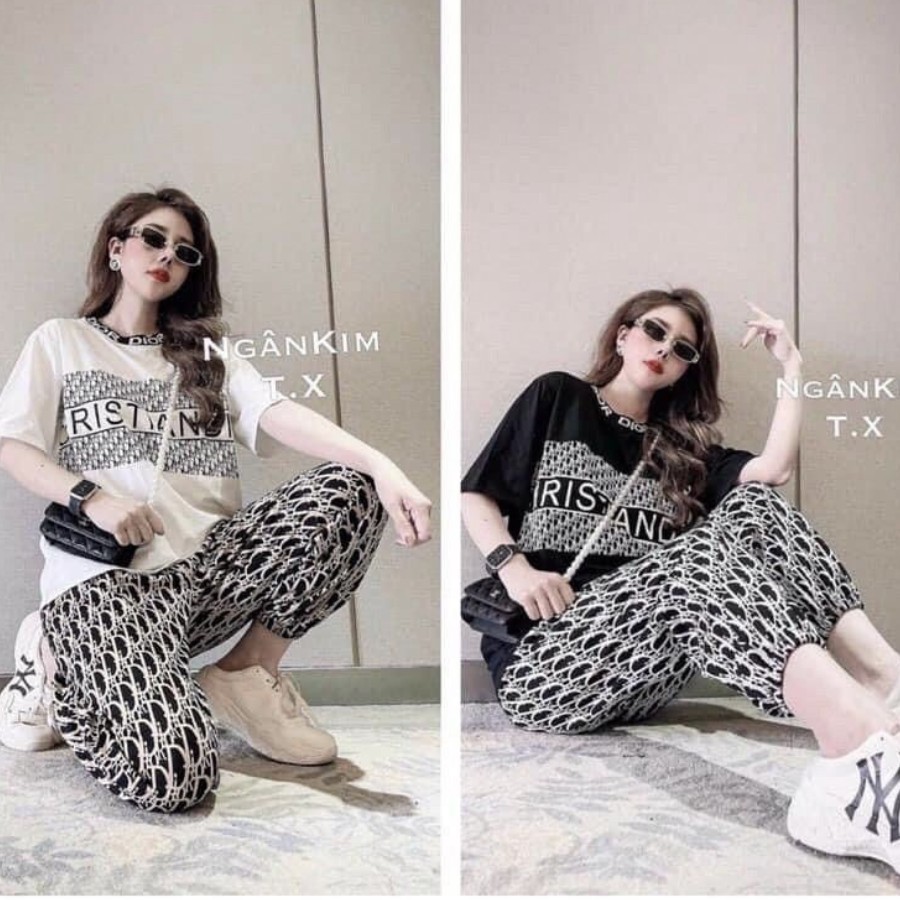 Set Bộ Dior áo cotton, quần lụa mát mịn