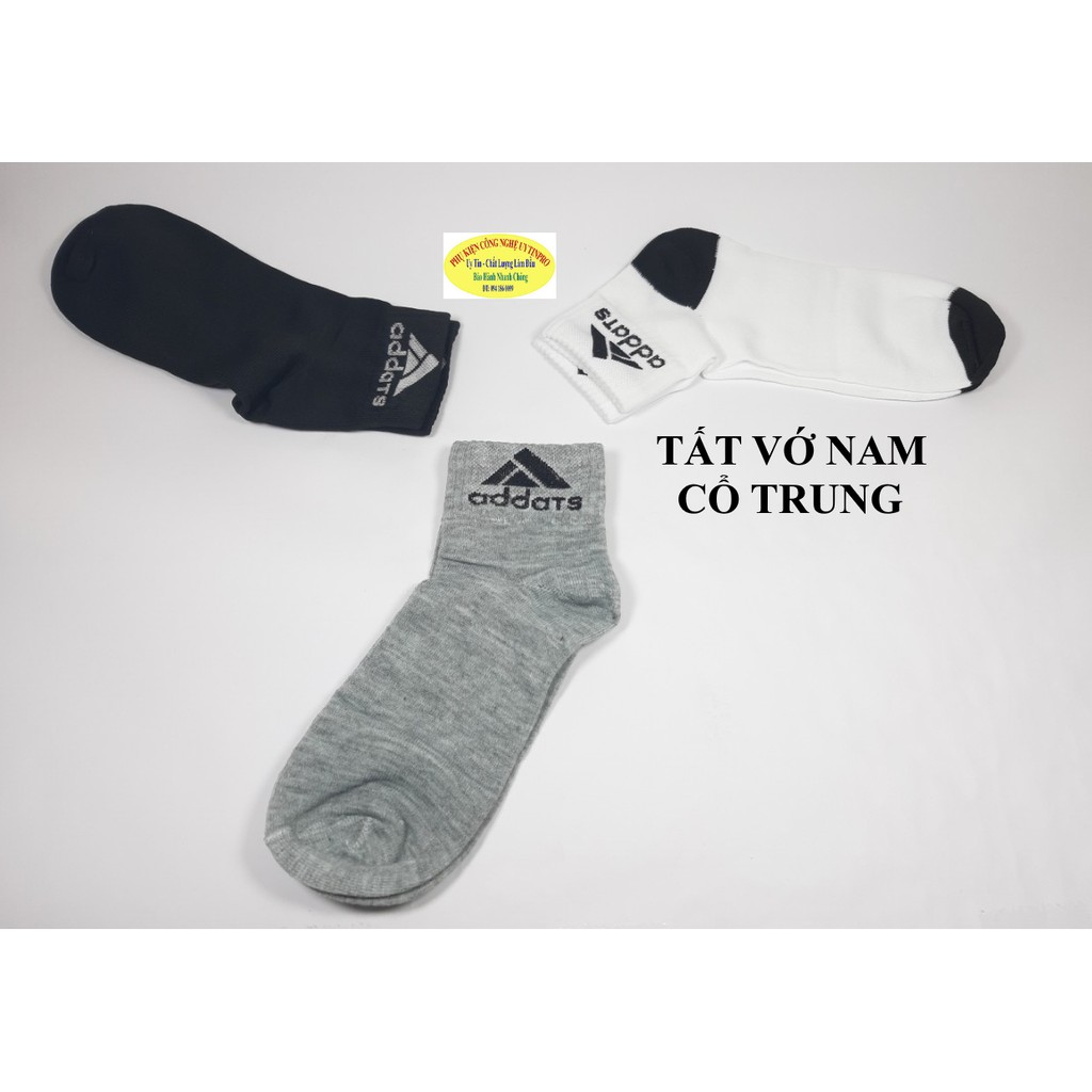 TẤT VỚ NAM CỔ TRUNG In chữ addats trên cổ vớ Chất liệu thun cotton Co giãn Thoáng mát Thấm hút mồ hôi Dài 25cm