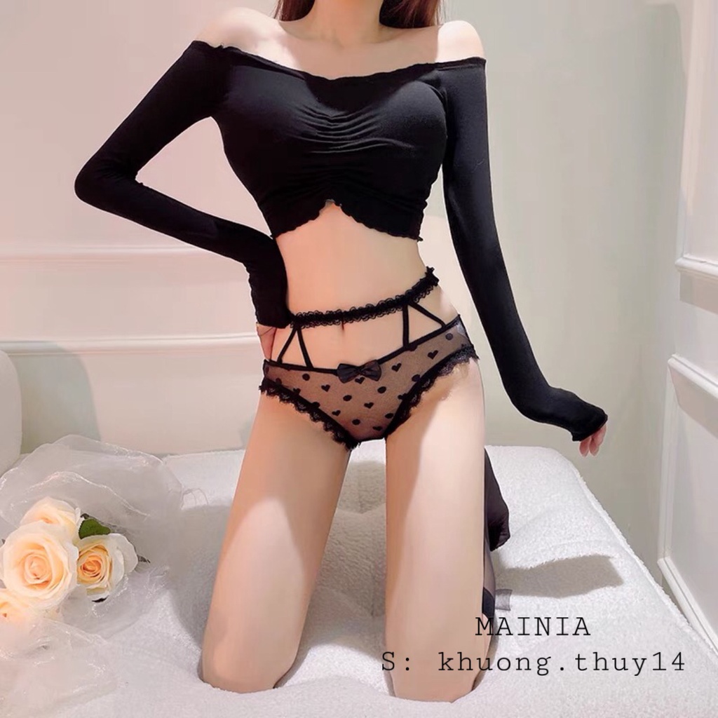 Quần Lót Ren Xuyên Thấu Hoạ Tiết Trái Tim Phối Dây Ngang Eo Siêu Sexy Gợi Cảm Mainia Shop