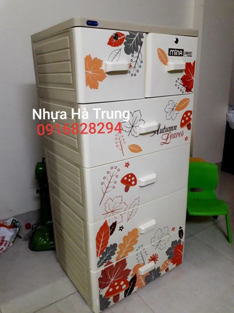 (Free ship Hà Nội) Tủ nhựa Duy Tân Mina 5 tầng Kem Lá Mùa Thu