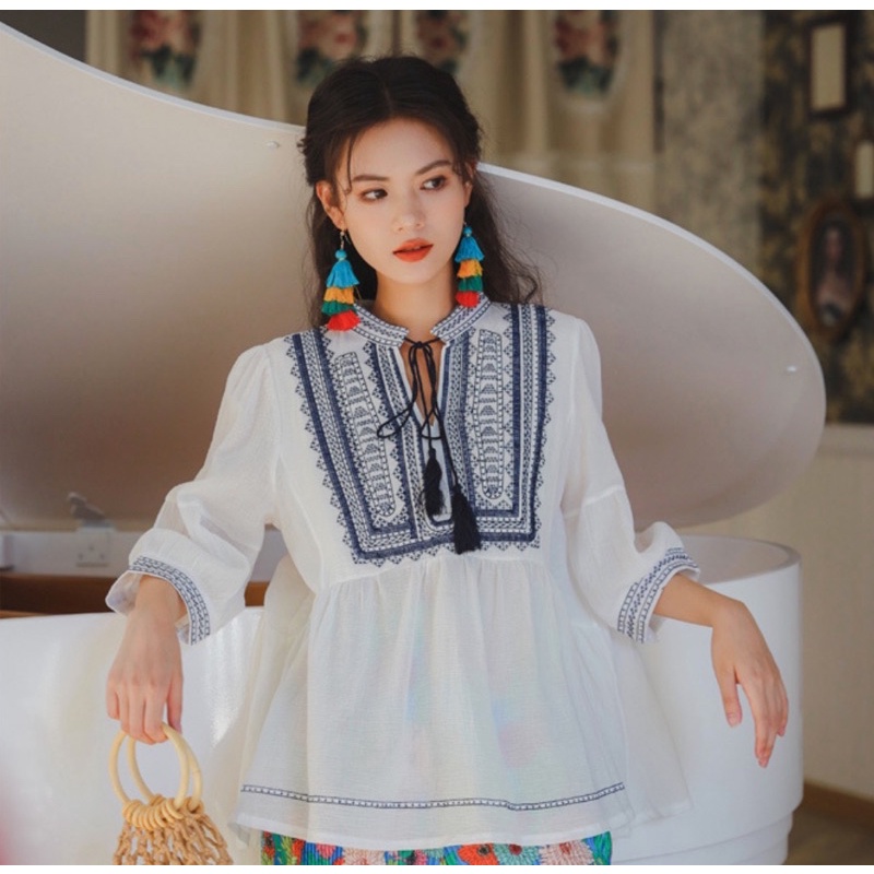 Khuyên tai bông tua rua phong cách bohochic vintage hoạ tiết độc đáo phụ kiện du lịch đi biển bohomian retro Lenvintage