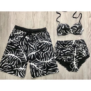 Đồ đôi bơi bikini đôi mẫu sọc đen trắng nổi bật (Ảnh thật)