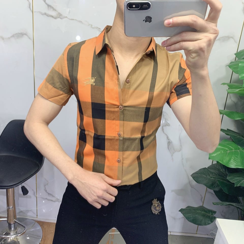 Áo sơ mi nam ngắn tay BBR  kẻ nhiều màu caro chất liệu cotton thoáng mát