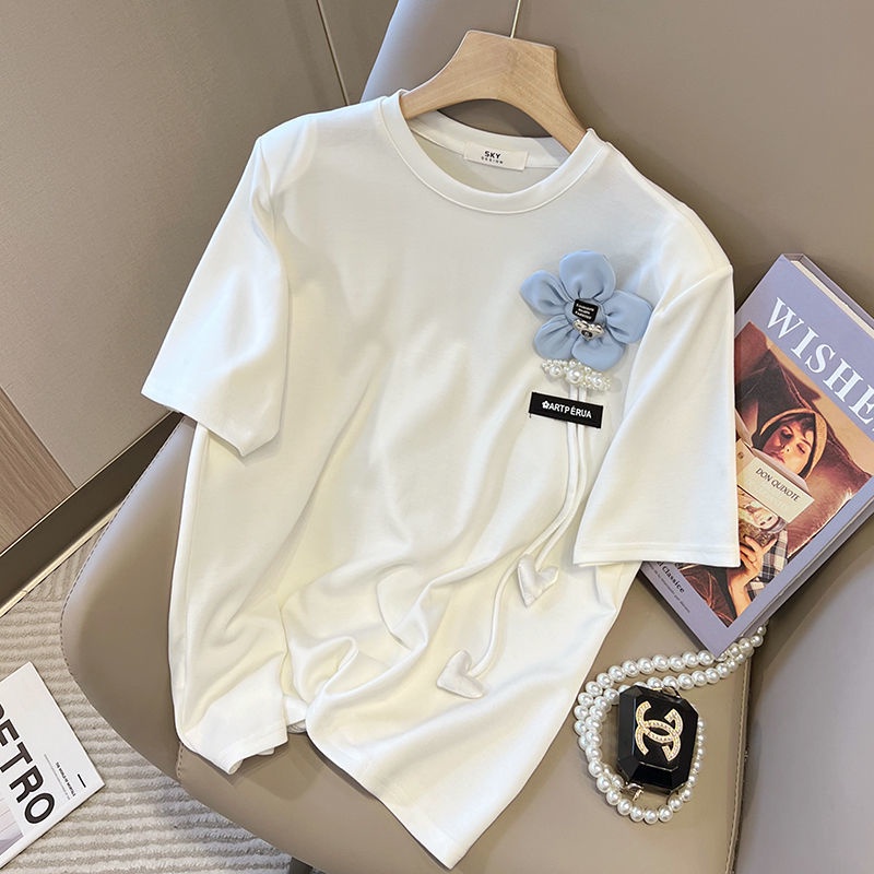 Áo Thun Trắng Tay Ngắn Dáng Rộng In Họa Tiết Hoa Thời Trang Mùa Hè Cho Nữ