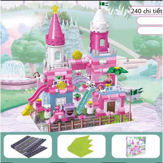 (HÀNG SẴN)bộ Lắp Ráp Lego Duplo Lâu Đài Công Chúa 240chi tiết+ 6 đê +kèm thùng  nhựa đựng -3538