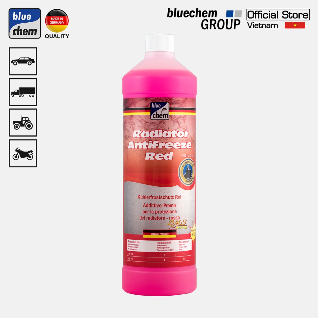 Dung dịch bluechem Làm mát động cơ và chống đông - màu Đỏ (Radiator Antifreeze Coolant Red) G12