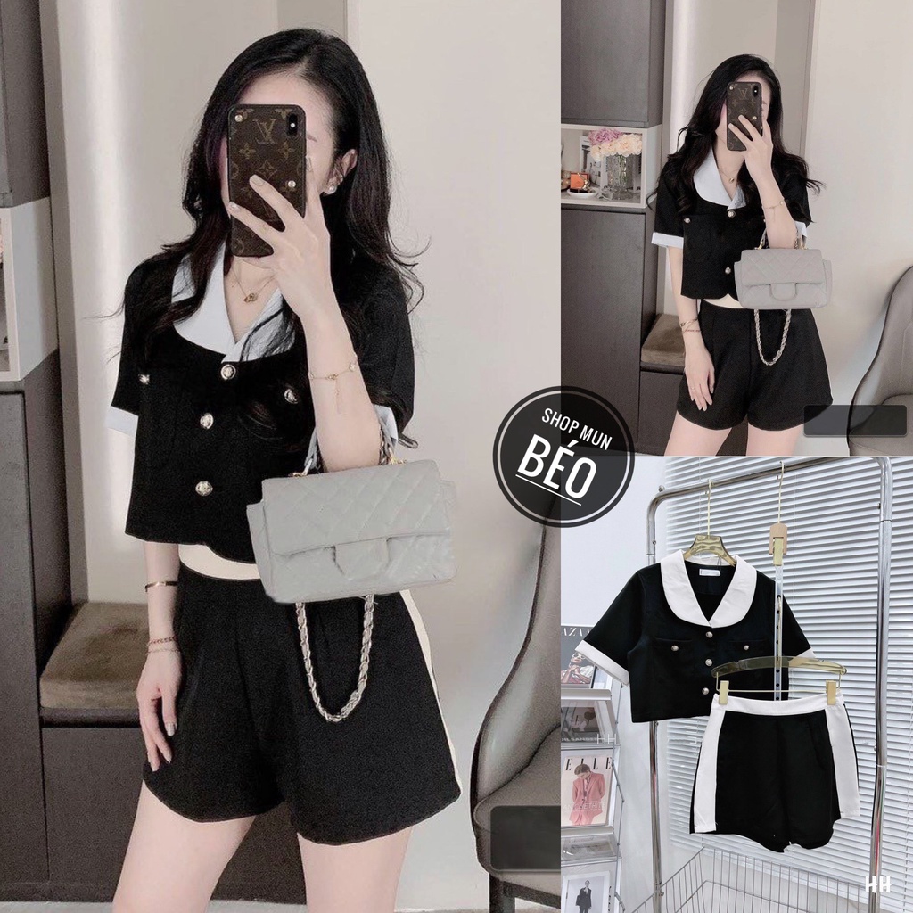Set Áo Tay Ngắn Kèm Quần Chất Thun Borip Phối Tuyết Mưa Thích Hợp Mặc Đi Tiệc Đi Làm Đi Chơi