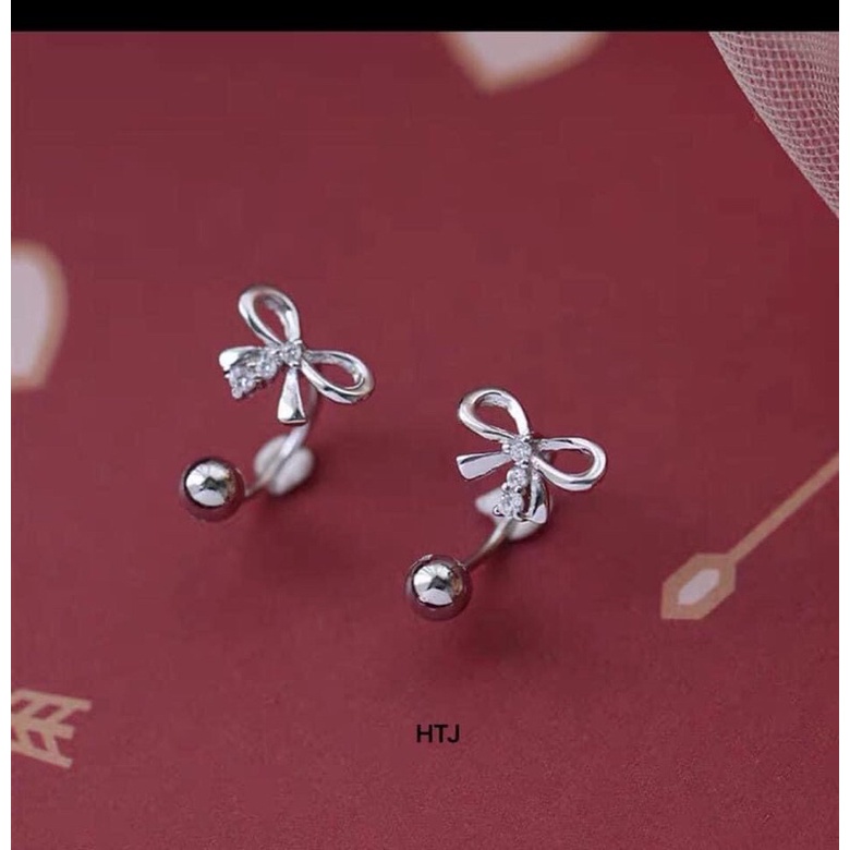 Bông tai nơ chốt ren bạc ta- Khuyên nữ xinh xắn