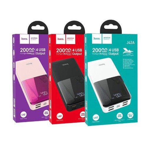 Sạc Dự Phòng Hoco J42 10000mAh/ J42A 20000mAh Có Màn Hình Led Kiểu Dáng Hiện Đại - Chính Hãng BH 1 Năm