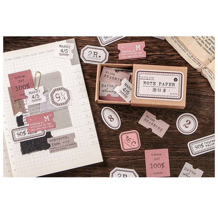 Hộp kraft 45 miếng giấy label trang trí sáng tạo