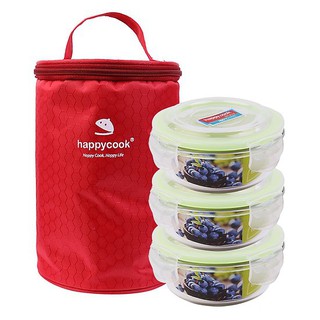 Bộ 3 hộp thủy tinh tròn kèm túi giữ nhiệt Happy Cook Glass HCG-03C 400ml