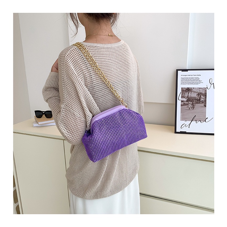 Túi đeo chéo JASMIN NOIR dây xích hình vỏ sò đính kim cương giả phong cách thời trang cho nữ