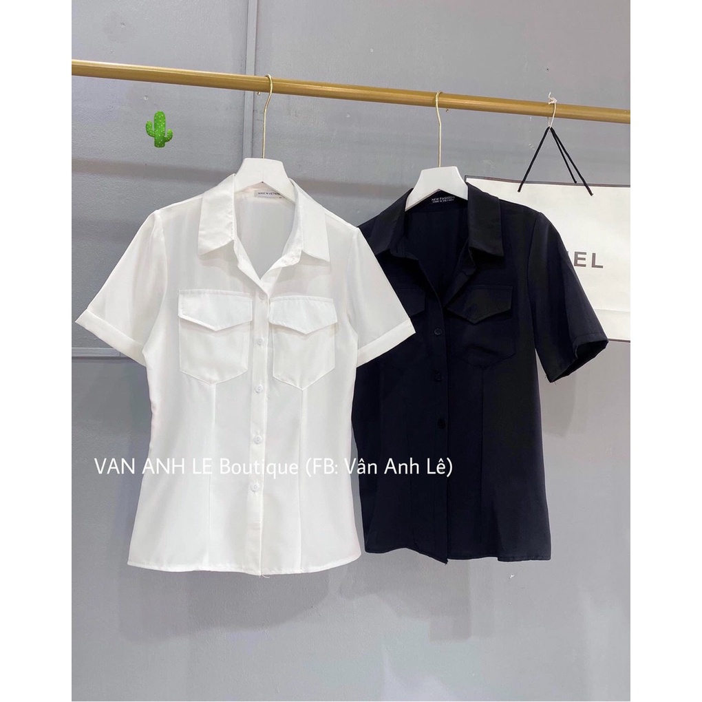 Áo sơ mi tay ngắn đi học đi làm trơn phối 2 túi trước cực hot , chất kate lụa mềm mịn