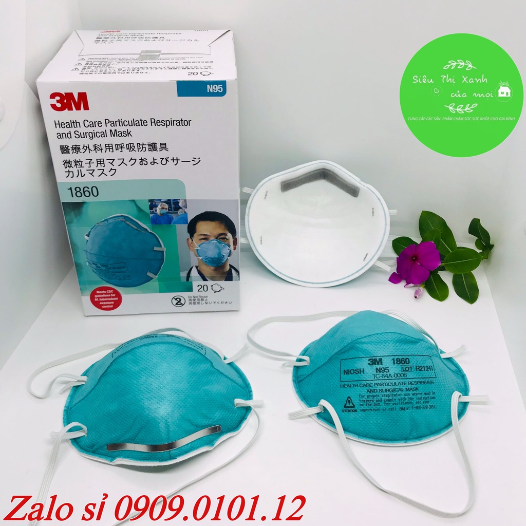 Khẩu trang 3m 1860 chính hãng hộp 20 cái, N95 mask cao cấp đạt tiêu chuẩn NIOSH (Mỹ)