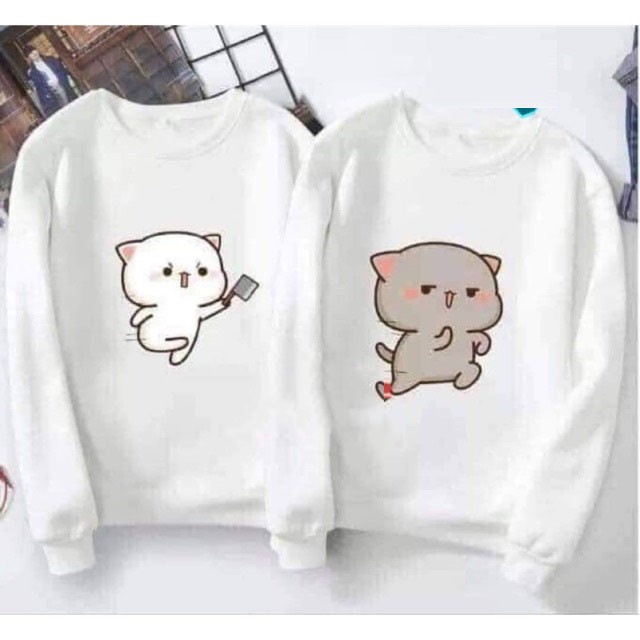 Áo Đôi Áo Cặp Nam Nữ Tình Yêu Áo Đôi Thu Đông Dài Tay Bo Tay In Mèo Đuổi Nhau Chất Đẹp Giá Rẻ Siêu Dễ Thương