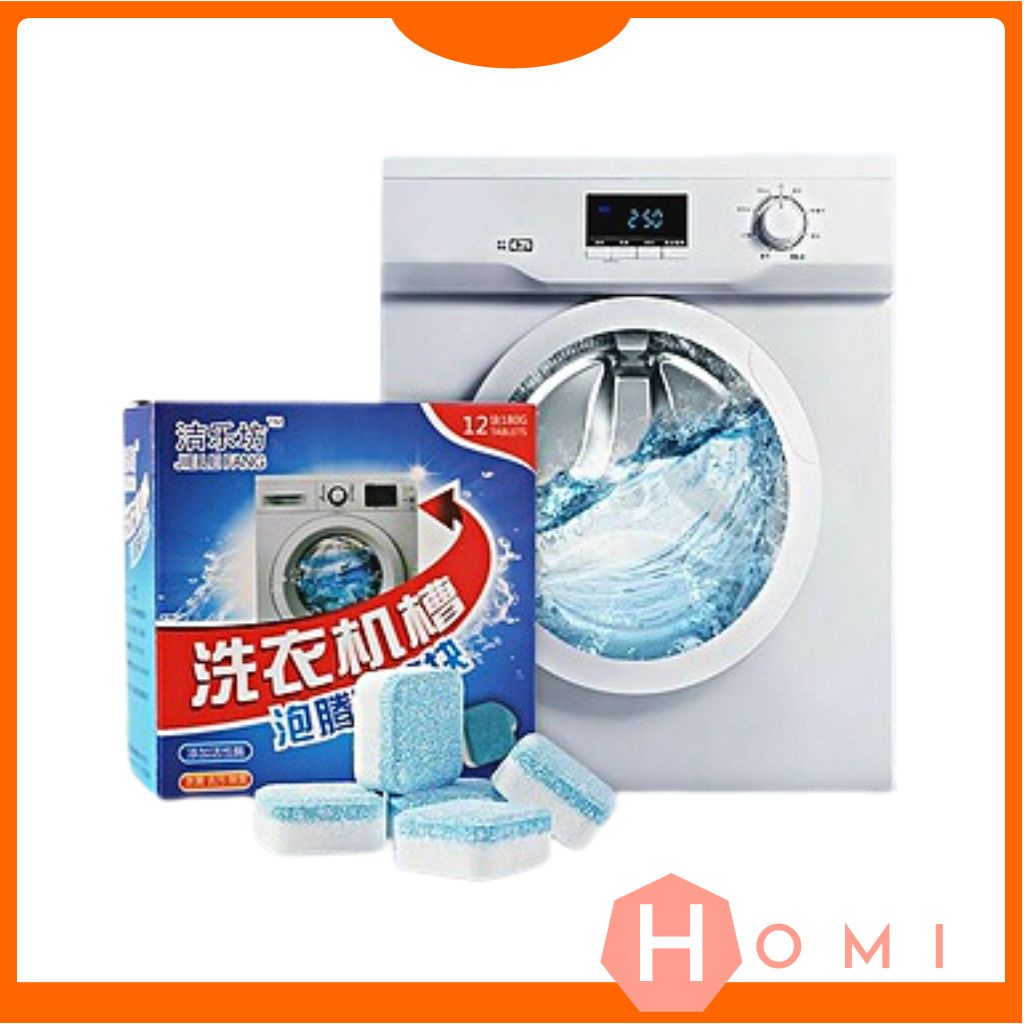 Viên tẩy lồng máy giặt [HỘP 12 VIÊN] - Bột vệ sinh lồng máy giặt, Sủi sạch vi khuẩn, Tẩy sạch cặn bẩn máy giặt quần áo