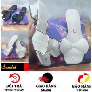 Dép cao gót nữ 3 phân quai nơ chuông, gót vuông - ms 014