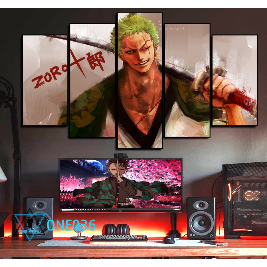 Bộ 5 tranh nhựa dán tường formex dày 5mm dài 125x80cm dán tường one piece -ZORO-LUFFY- KAIDO-LAW