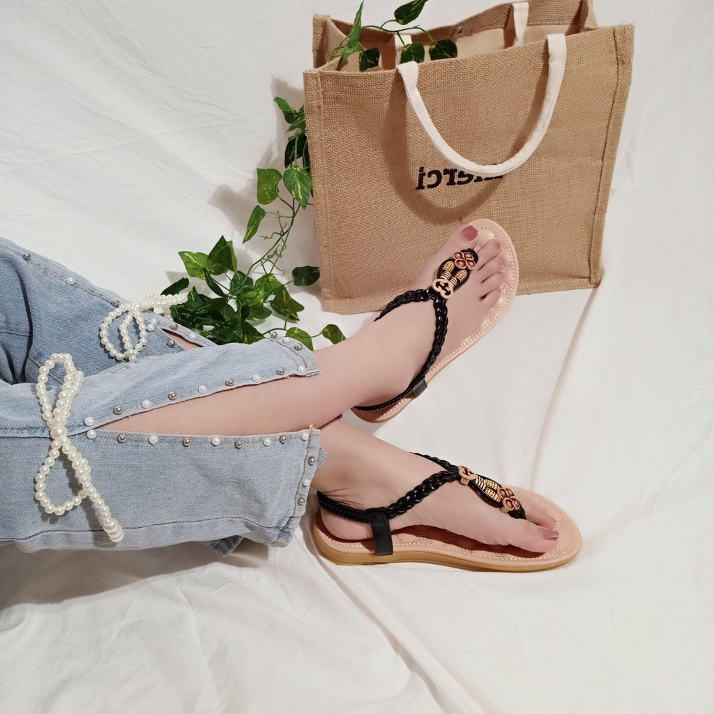 Giày sandal nữ quai kẹp thổ cẩm phong cách vintage hàng chuẩn shop-HÌNH CHỤP THẬT-tbtc2