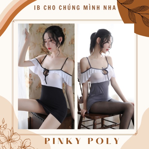 Set Cosplay Cô Thư Kí Trễ Vai - Set váy ngủ cosplay anime PinkyPoly - Hai Màu Đen Xám CP05 | BigBuy360 - bigbuy360.vn