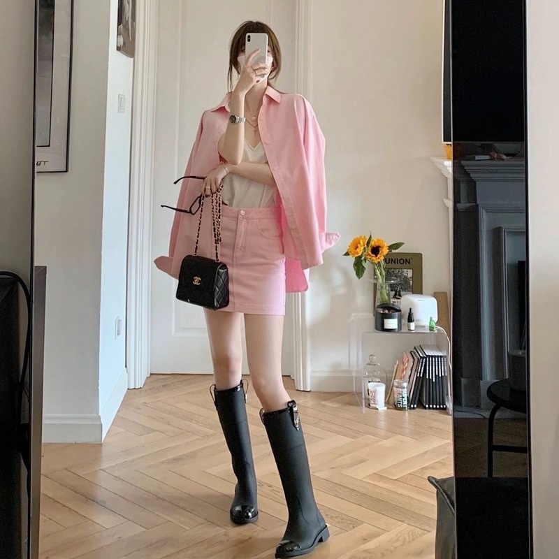 Set Áo Sơ Mi Và Chân Váy Phong Cách Hàn Quốc 2022 Thời Trang Mùa Xuân Mới Cho Nữ