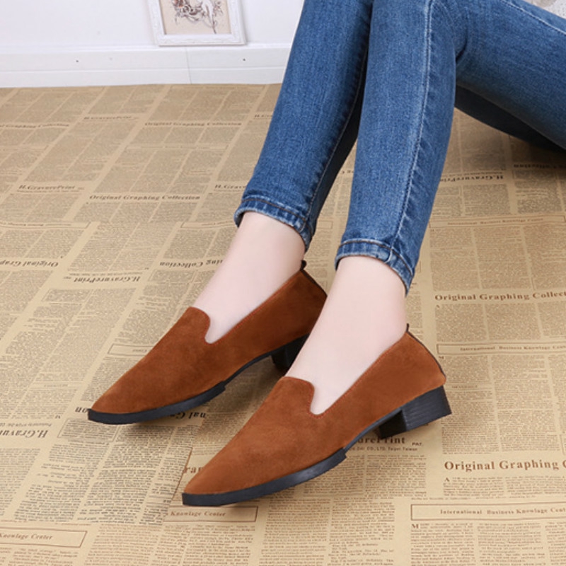 Giày Lười Da Lộn Gót Thấp Mũi Tròn Thời Trang Cho Nữ | BigBuy360 - bigbuy360.vn