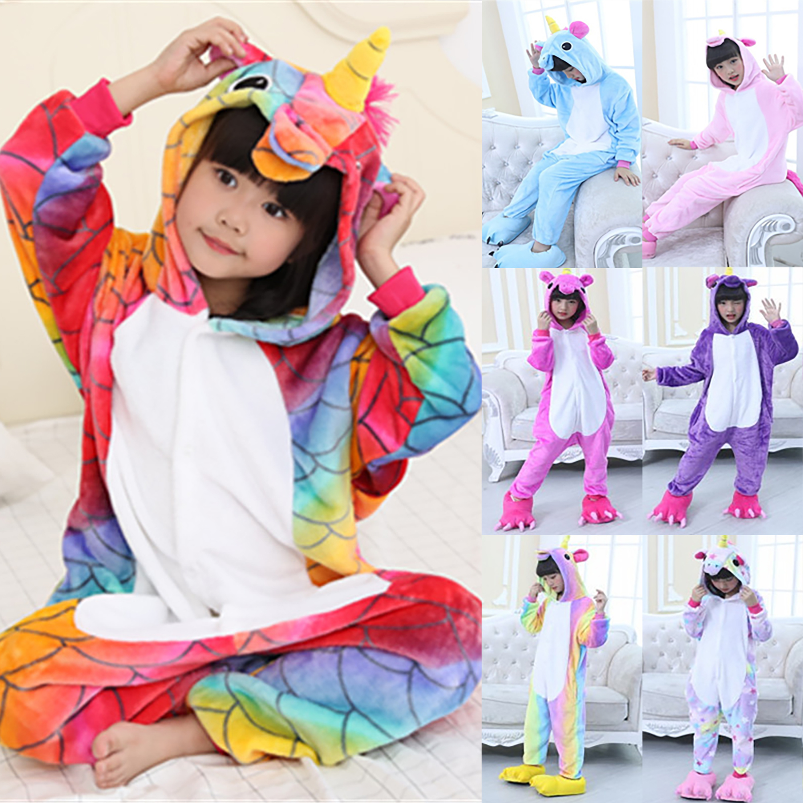 Bộ pijama hình kì lân màu cầu vồng cho bé