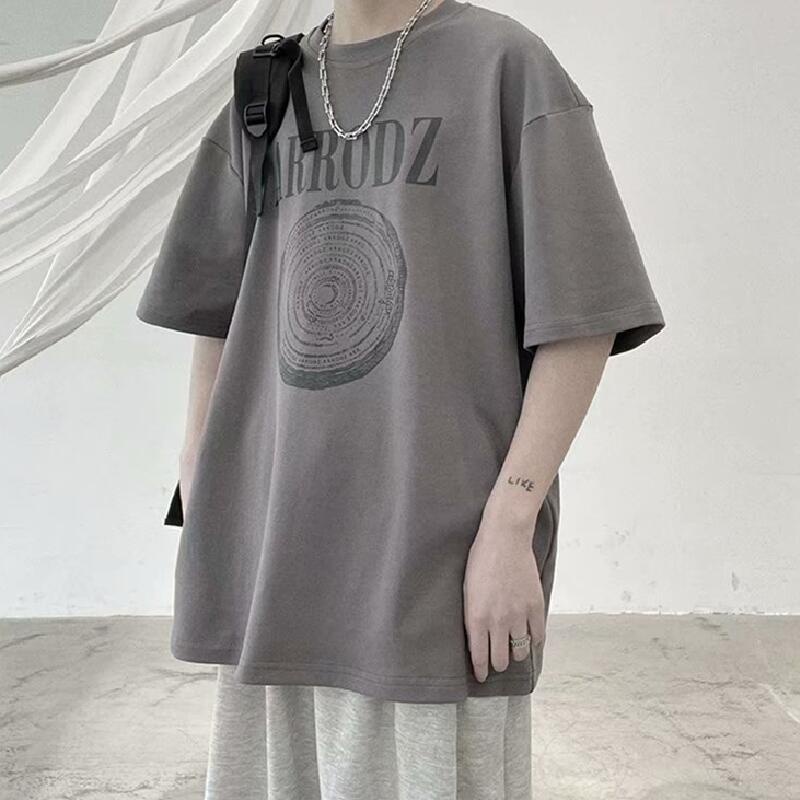 Áo thun tay ngắn dáng rộng in chữ phong cách Hàn Quốc thời trang cho nam size M-5XL