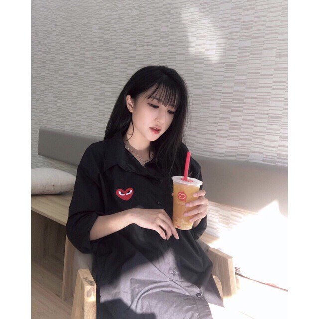 [Free Ship] Áo Sơmi Thêu Tim Hàn Quốc | BigBuy360 - bigbuy360.vn