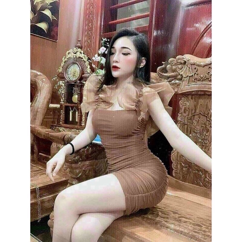 Váy body trễ vai nhún eo phối bèo mặc 2 kiểu, đầm nữ 2D xinh | BigBuy360 - bigbuy360.vn