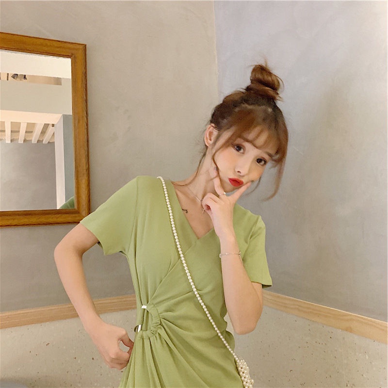 Đầm Nữ Cổ Chữ V Cột Dây Nhấn Eo Thời Trang Mùa Hè Phong Cách Mới