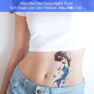 Hình Xăm Dán Tattoo Cao Cấp Hình Người Cá Tờ Lớn 12x19cm - Mẫu FIB