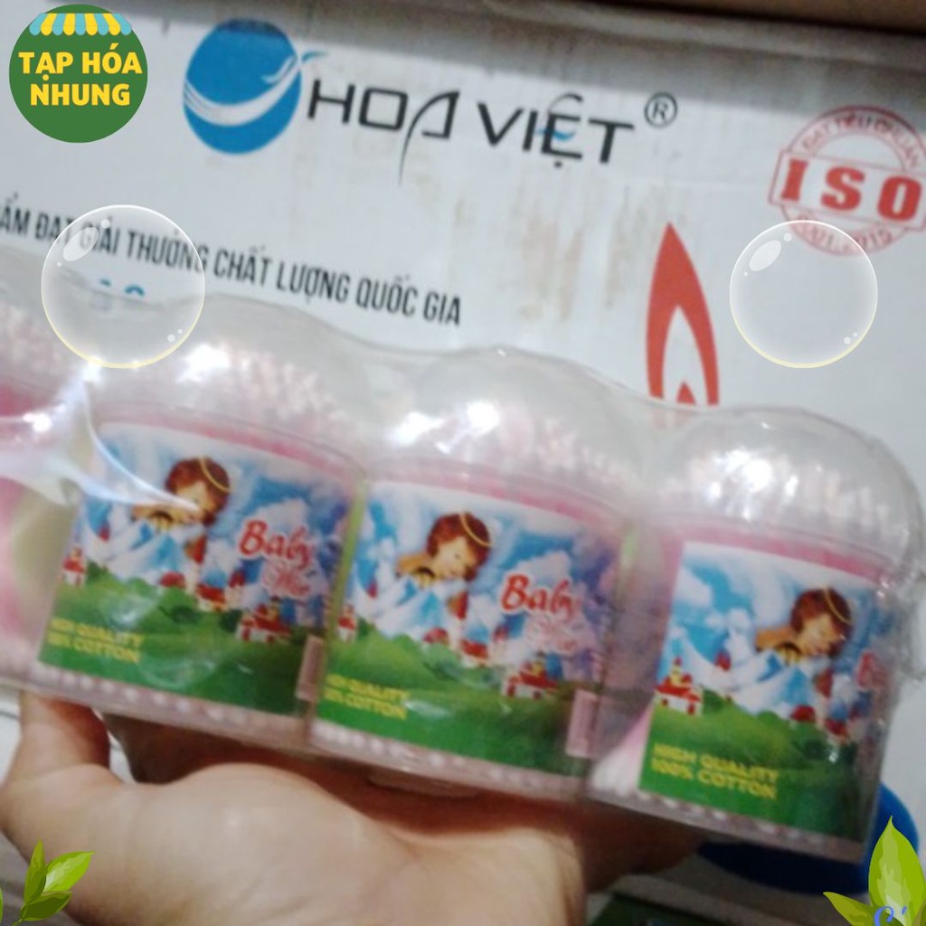 Tăm bông hộp tròn Baby Wise, đầu tăm làm từ bông tự nhiên an toàn cho bé