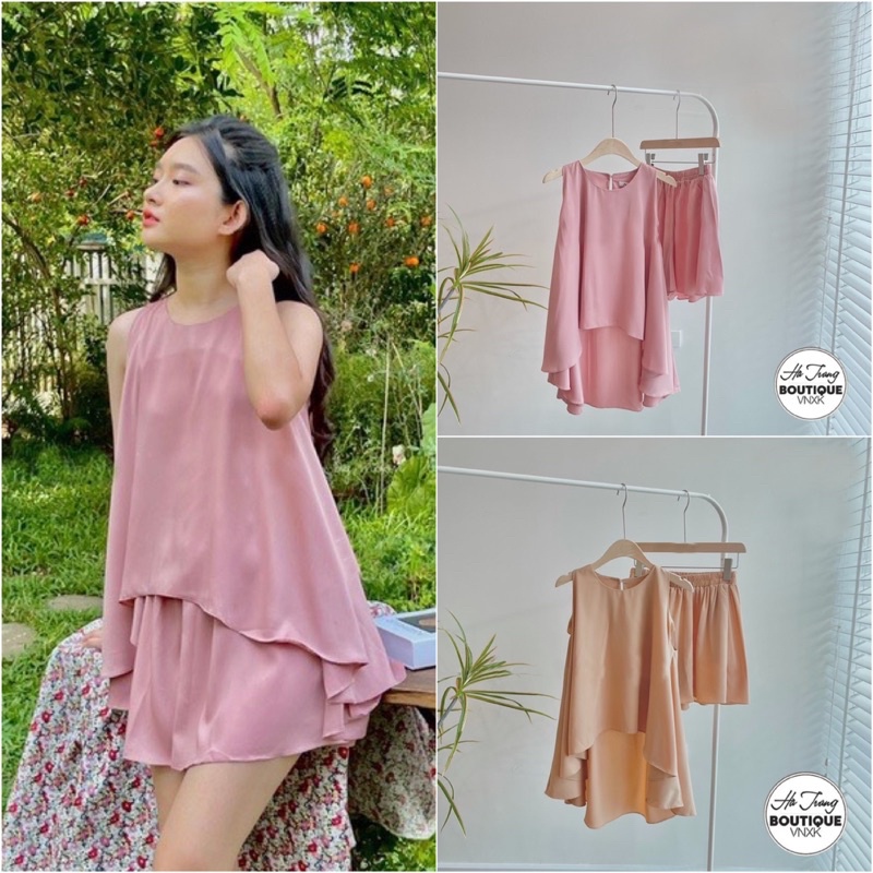 Bộ mặc nhà nữ, Chất lụa cao cấp áo yếm tà rộng ( Video thâth sản phẩm, đủ size S M L XL)