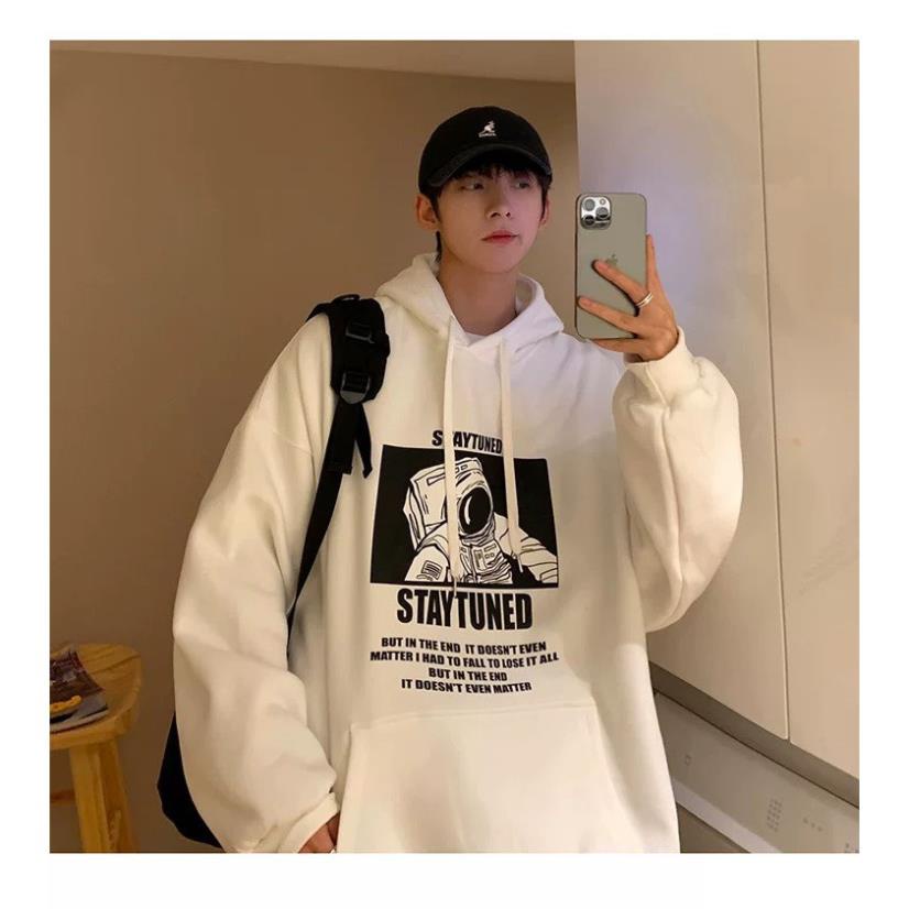 Áo hoodie nỉ bông siêu dày họa tiết form rộng unisex in hình phi hành gia 2 màu nam nữ mặc đều đẹp