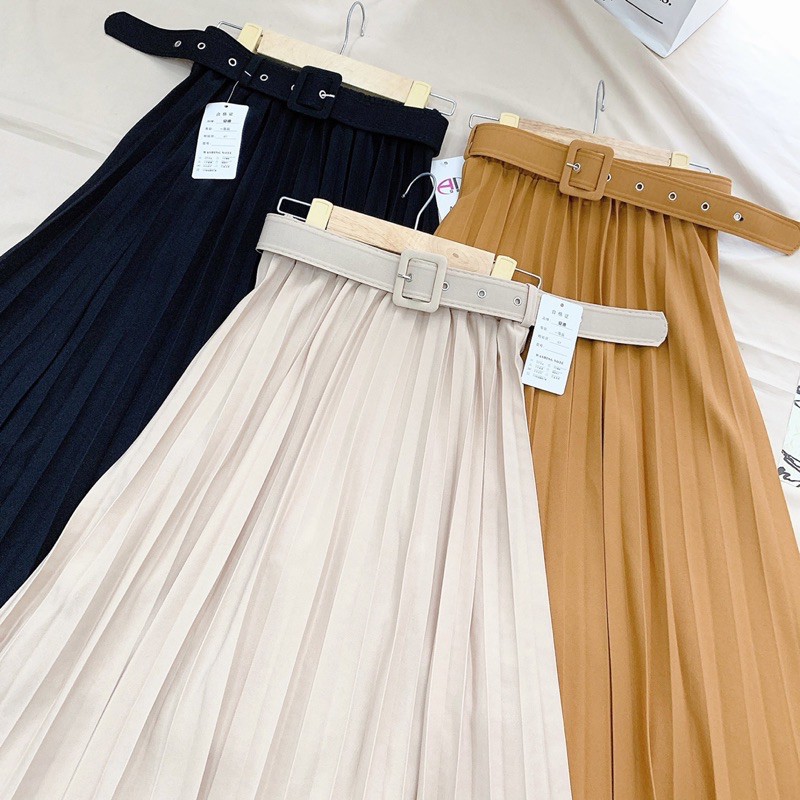 Chân váy nữ dập li kèm thắt lưng | BigBuy360 - bigbuy360.vn