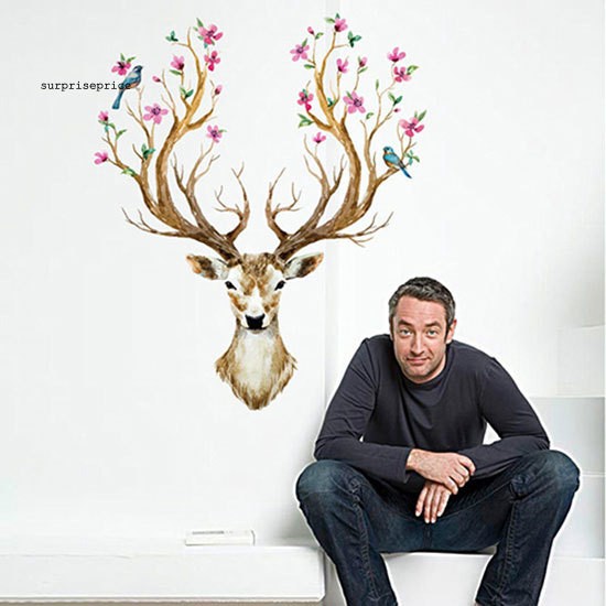 Miếng Dán Tường Trang Trí Hình Hươu Và Hoa Xinh Xắn