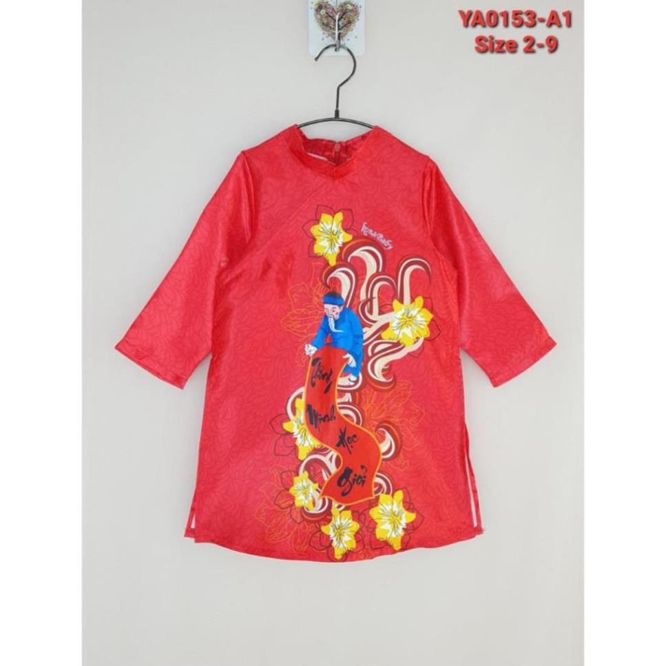 YA0153-A1- Áo dài in hình ông đồ , bé trai , màu đỏ, size bé 2t-9t
