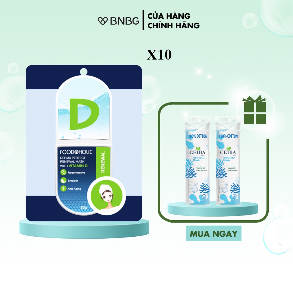 Combo 10 Mặt Nạ Tinh Chất Vitamin D Dịu Da, Dưỡng Ẩm Foodaholic Derma Perfect Renewal Mask With Vitamin D 23g x10