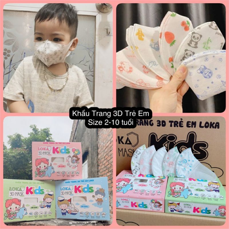 [TRÌNH LÀNG MẪU MỚI] COMBO 50 CHIẾC KHẨU TRANG CAO CẤP CHO BÉ YÊU TỪ 2 ĐẾN 10 TUỔI LOKA 3D MASK KID CÔNG NGHỆ NHẬT BẢN
