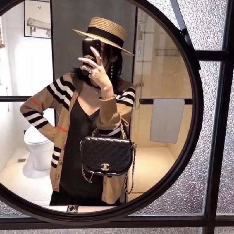 Áo khoác cardigan tay dài nữ sọc ngang burberry len dày dặn - Order taobao quảng châu