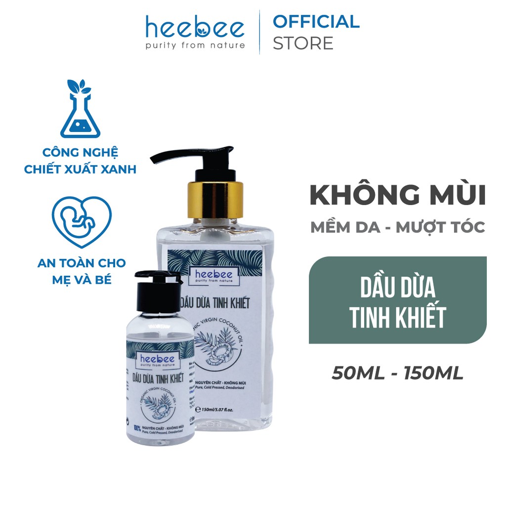 Dầu dừa Tinh khiết Không mùi mềm da, mượt tóc Heebee - Extra Virgin Coconut Oil 50ml - 150ml