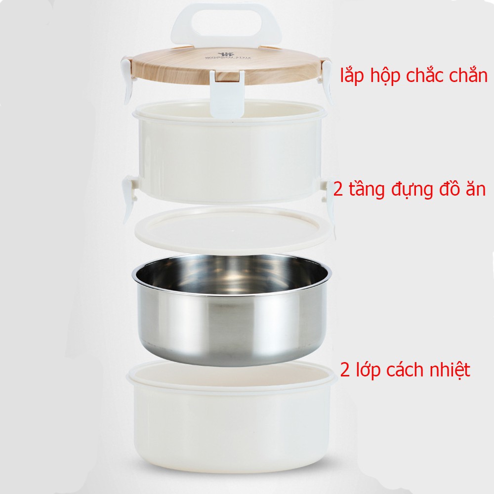 [KHUYẾN MÃI SỐC] HỘP CƠM WOONDEN STYLE 2 TẦNG TIỆN LỢI CHỐNG TRÀN HC06