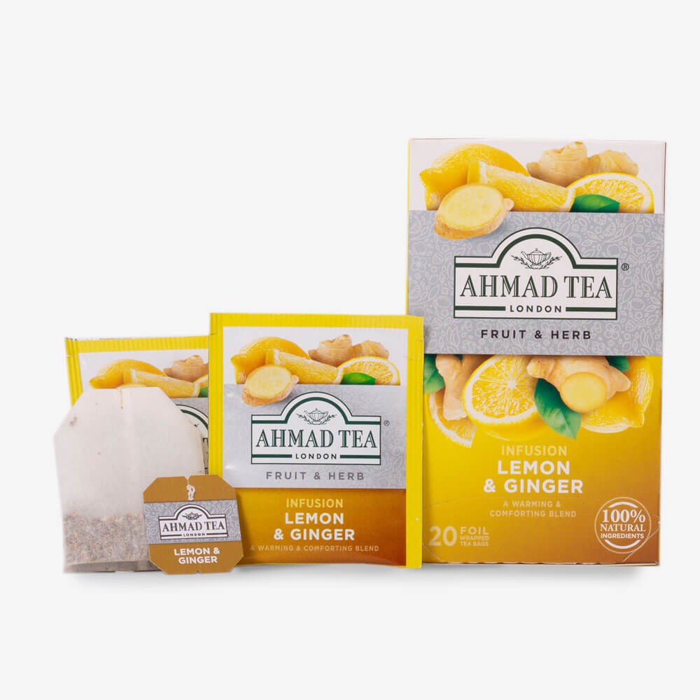 Trà thảo mộc Chanh Gừng 40g - Ahmad Lemon &amp; Ginger tea 40g/20bags (túi lọc có bao thiếc - 20 túi/hộp)