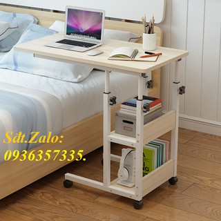 Bàn Học, Bàn Làm Việc Ngồi Giường Có Giá Sách Và Bánh Xe Tiện Lợi