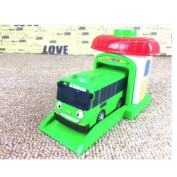 Đồ chơi xe ô tô buýt Tayo the little Bus garage Đồ chơi trẻ em Bộ sản phẩm gồm 4 nhà và xem ô tô chạy cót