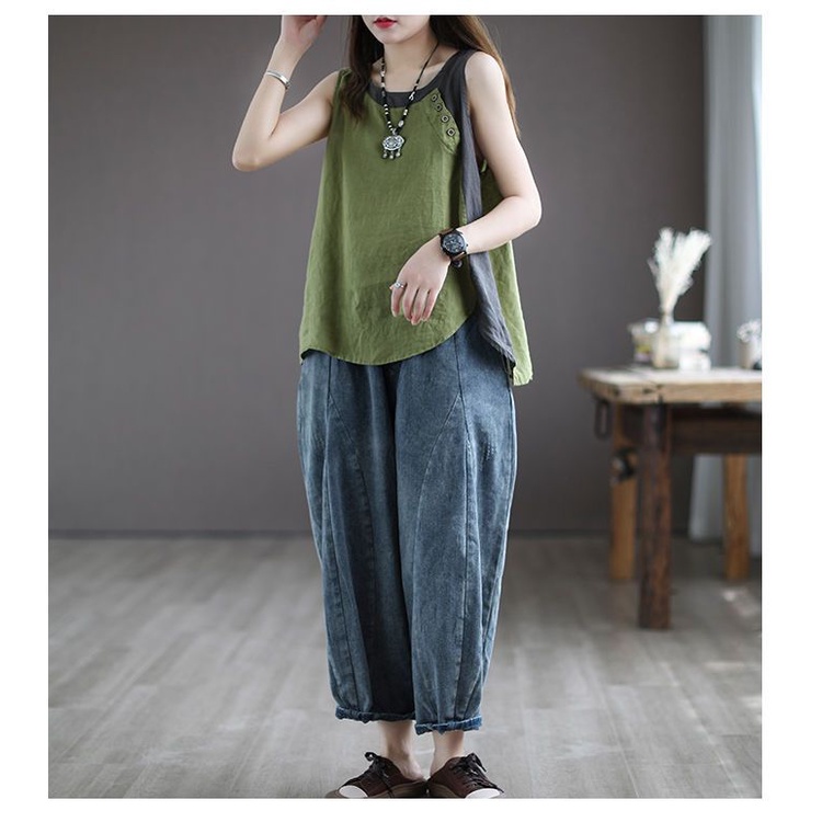 Áo Sát Nách 100% cotton Lanh Mỏng Dáng Rộng Thời Trang Mùa Hè Hàng Mới Dành Cho Bạn Nữ