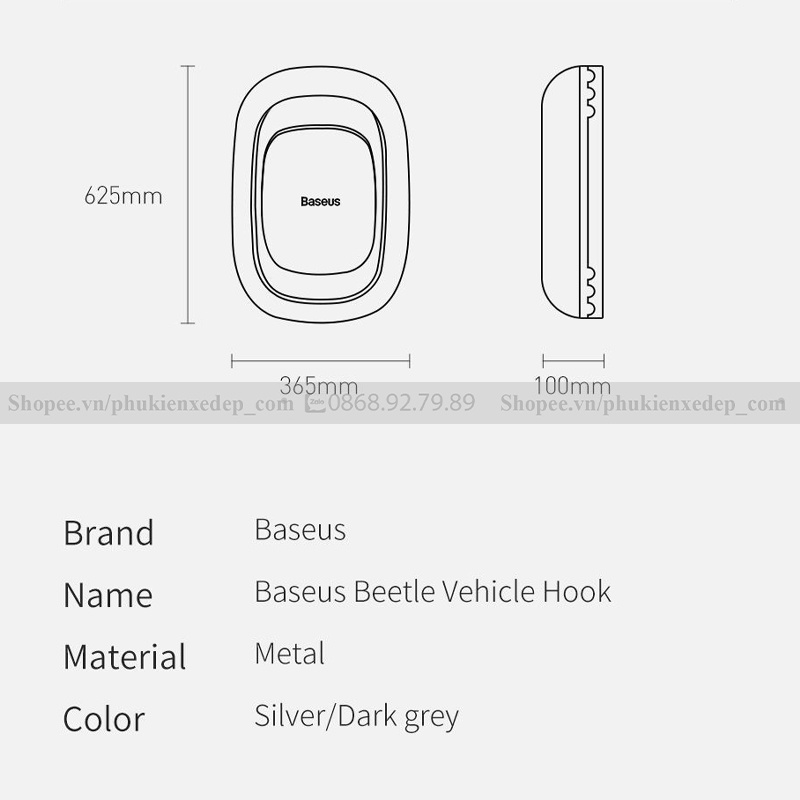 Móc treo đồ ô tô 📌 CAO CẤP📌 Baseus Beetle Vehicle Hook gồm 2 miếng dán bằng băng keo 3M chắc chắn nhỏ gọn