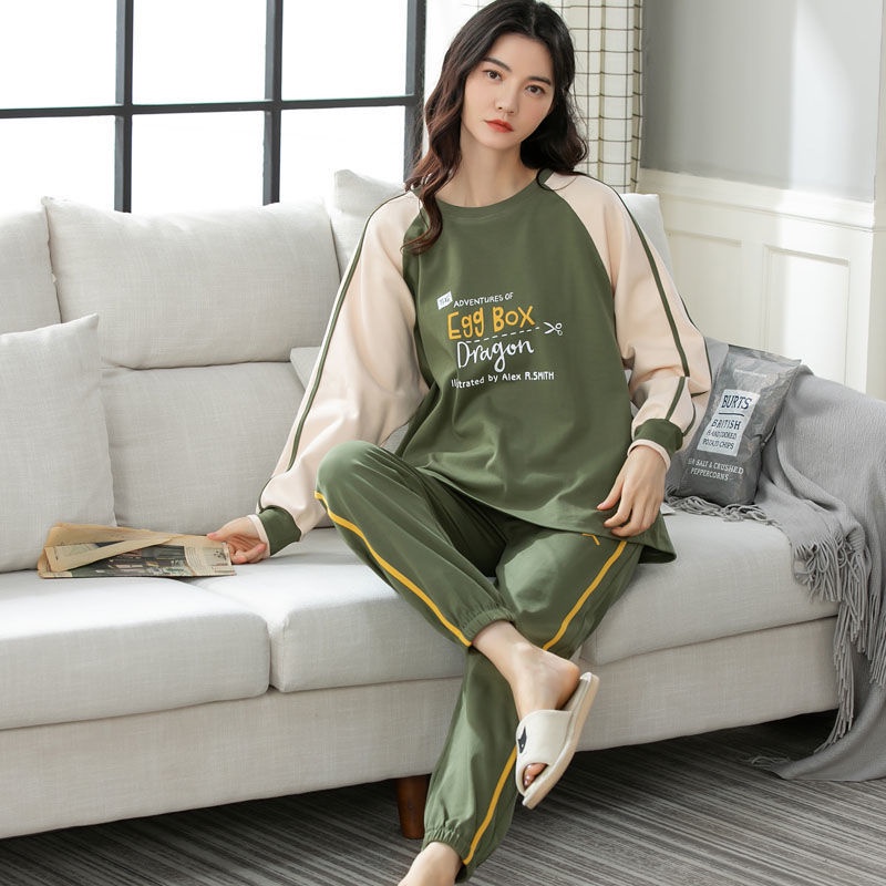 Set đồ ngủ dài tay 100% cotton phong cách Hàn Quốc thời trang thu đông dễ thương cho nữ mặc ở nhà | BigBuy360 - bigbuy360.vn