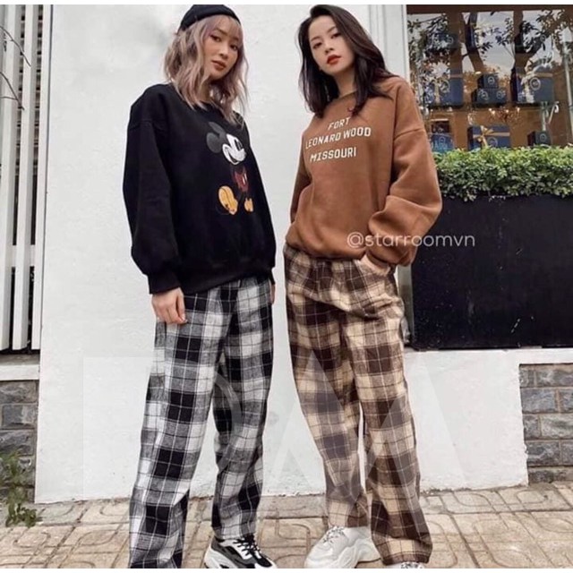 Quần kẻ karo to mẫu mới ống rộng 3 màu - Quần baggy nữ SABIN FASHION